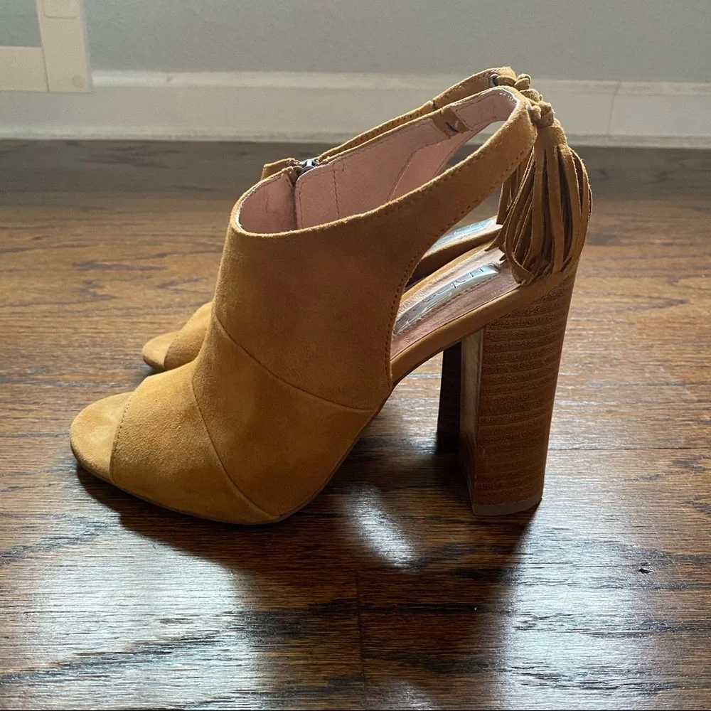 Halogen Willow suede peeptoe sandals with fringe tassels wooden block heel - Picture 3 of 9